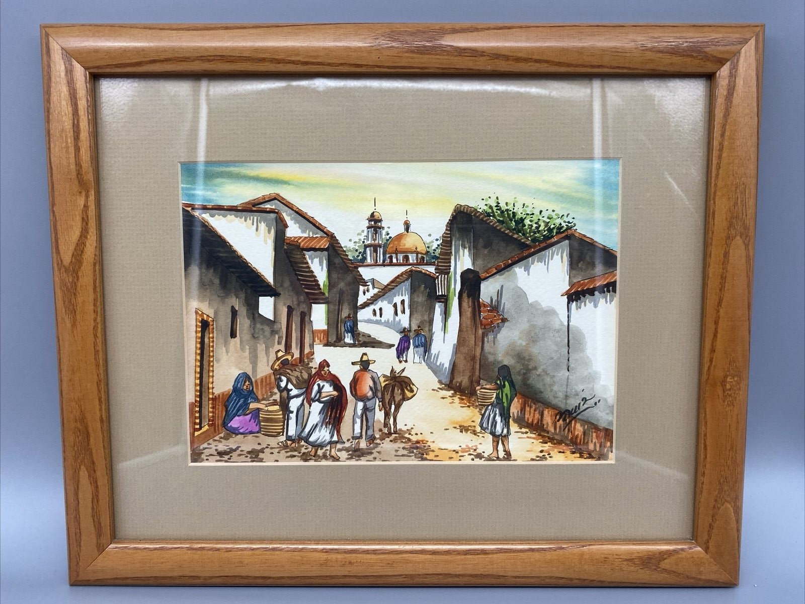 1940 Wood Frame Vintage Poster カサブランカ Mexican Folk Art Watercolor Buiz 14.75