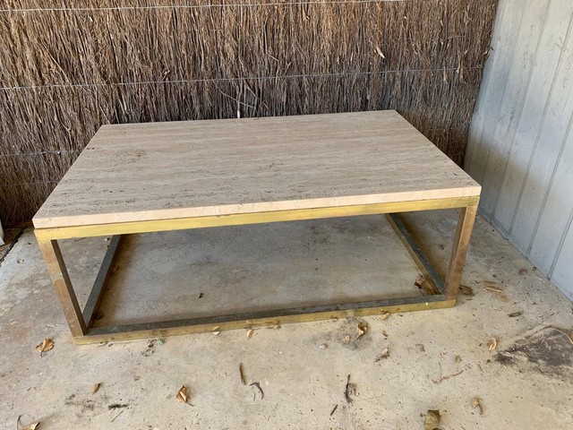 Mid century coffee table with travertine marble top ...
