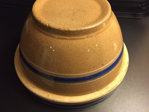Antique 10.5” Mixing Bowl, Cobalt Blue Stripe