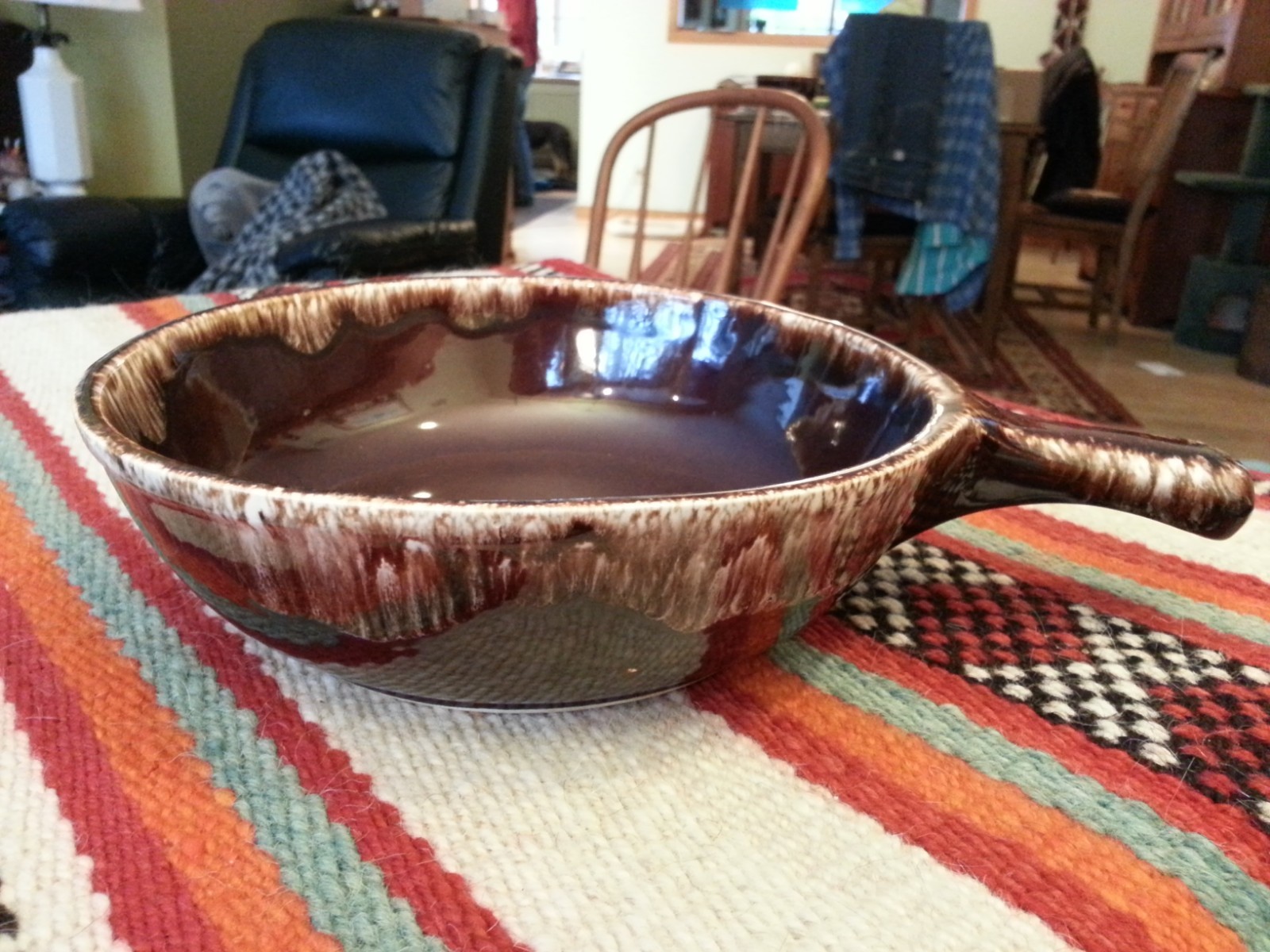 McCoy Brown Drip Kathy Kale Ceramic Serving Dish w/ handle & cover, collectible