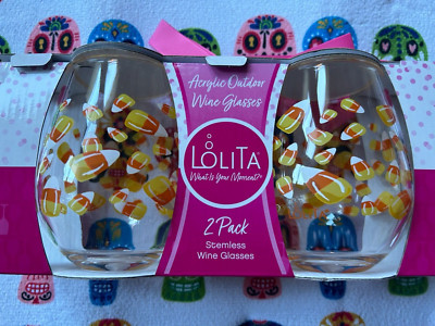 Lolita Acrylic Stemless Wine Glass Set Style is Candy Corn Retired Style NIP