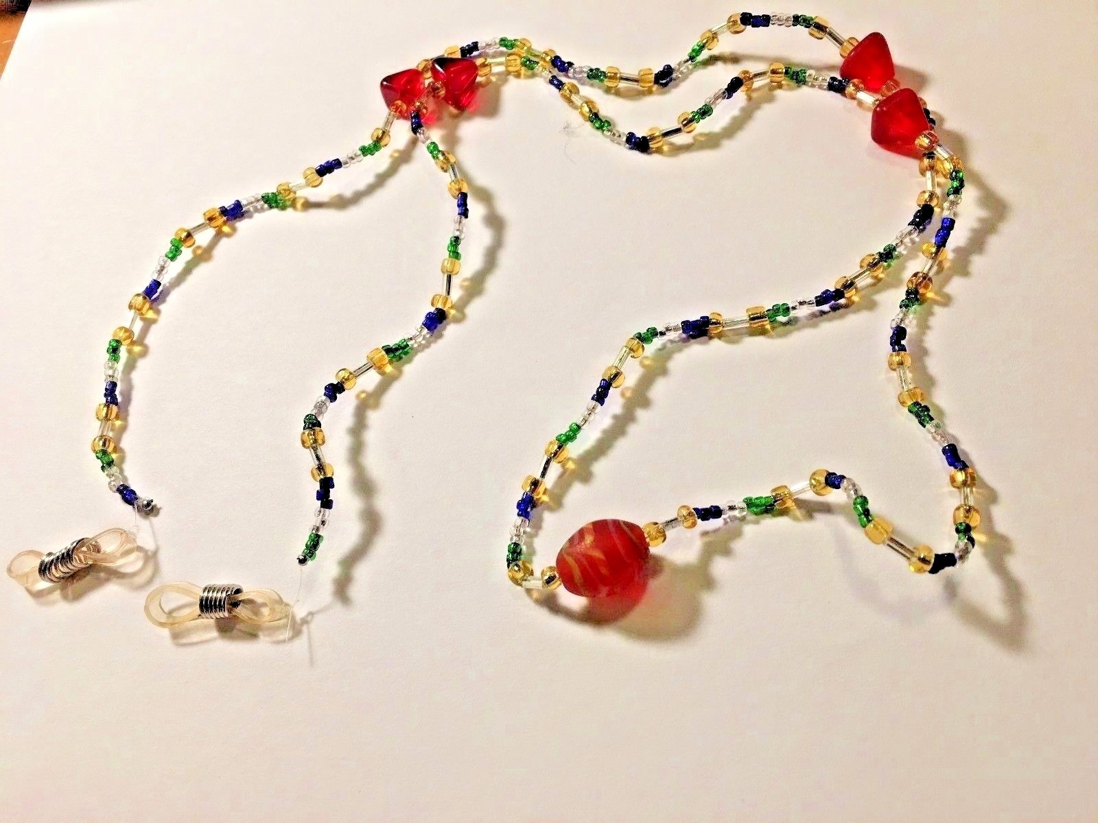 VENETIAN MURANO GLASS red multi Eyeglass Sunglass Holder Necklace 32