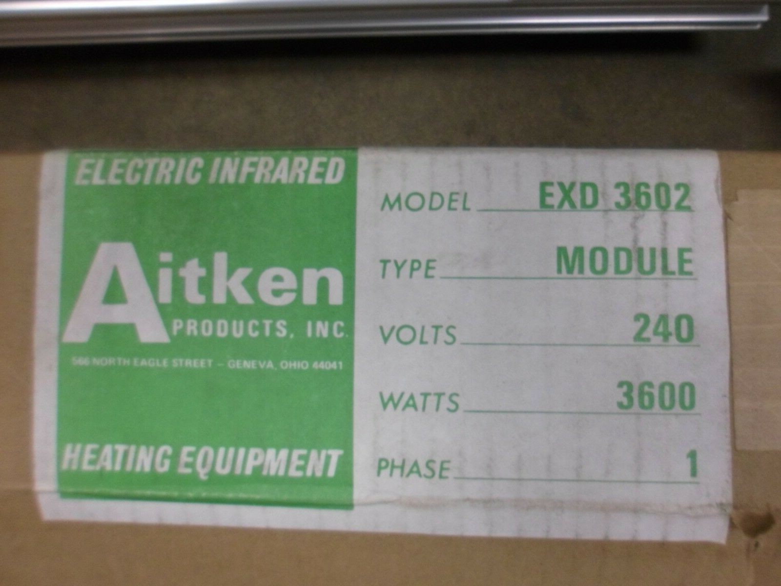 AITKEN EXD3602 240 V 3600 W 1 PH DOUBLE ELEMENT ELECTRIC INFRARED HEATER NIB