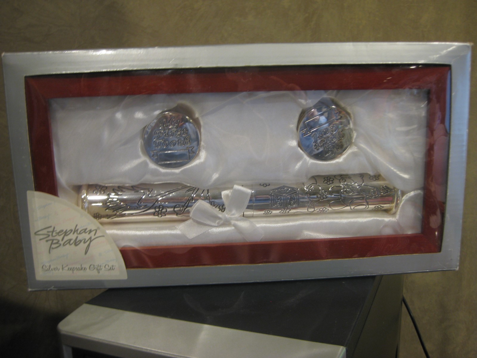 NEW Stephan Baby Silver Keepsake Gift Set First Birth Certificate Tooth & Curl