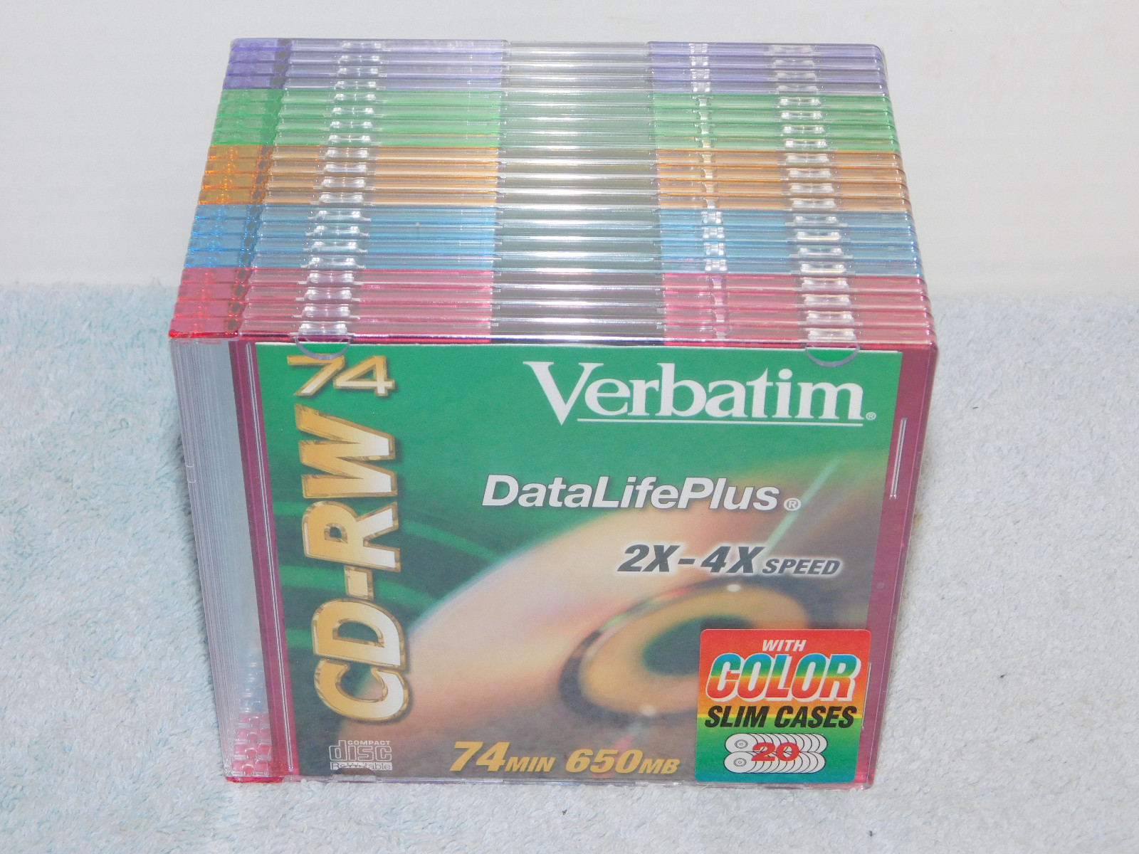Verbatim CD-RW Discs 650MB/74 min 4X Slim Jewel Case Assorted Colors 20/Pack