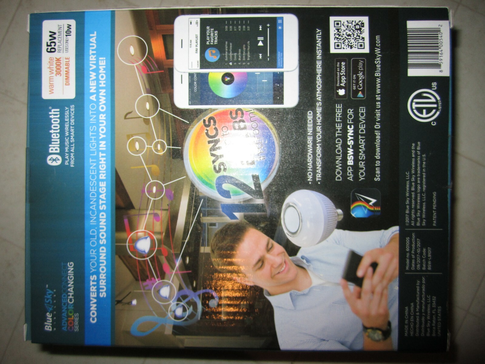 Blue Sky LED Bluetooth Color Changing Smart Bulb + Speaker...Brand New