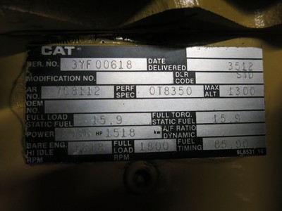 Caterpillar 1750kVA/1400kW CAT 3512 Diesel SR4 Generator Set 833Hr 1990Yr Genset