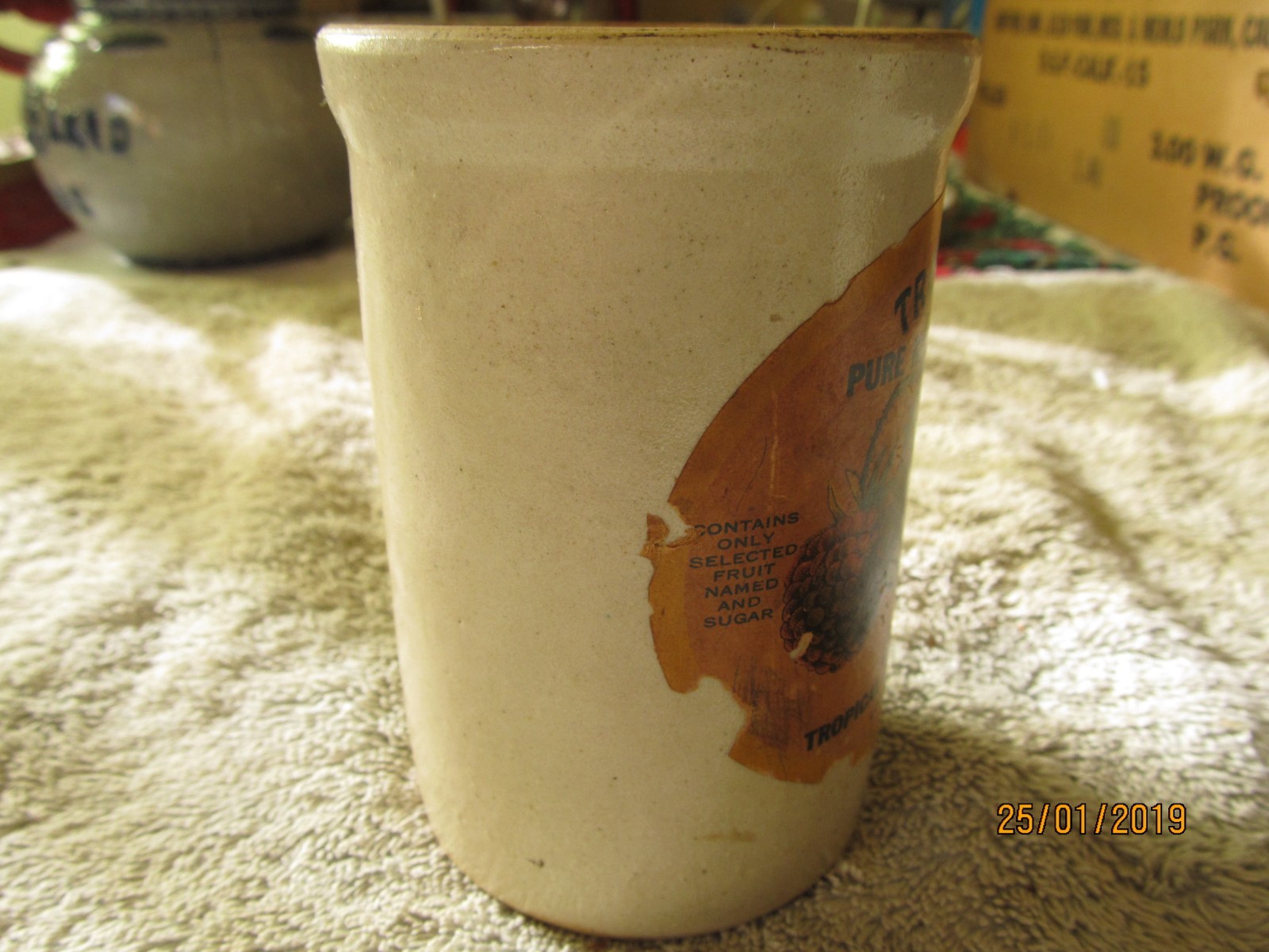 Vintage  Tropical Pure Raspberry Jam Crock 4 7/8  inches