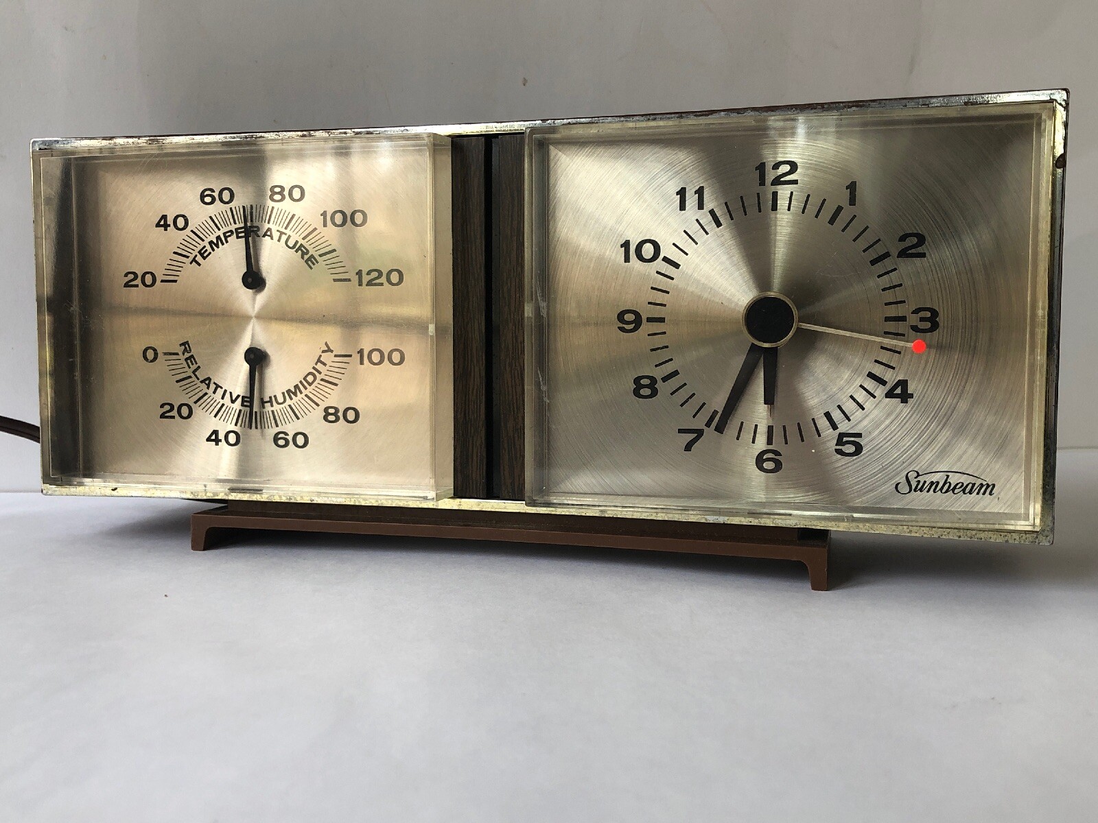 Vintage Sunbeam Alarm Clock Thermometer Barometer 80-145 Temperature Humidity