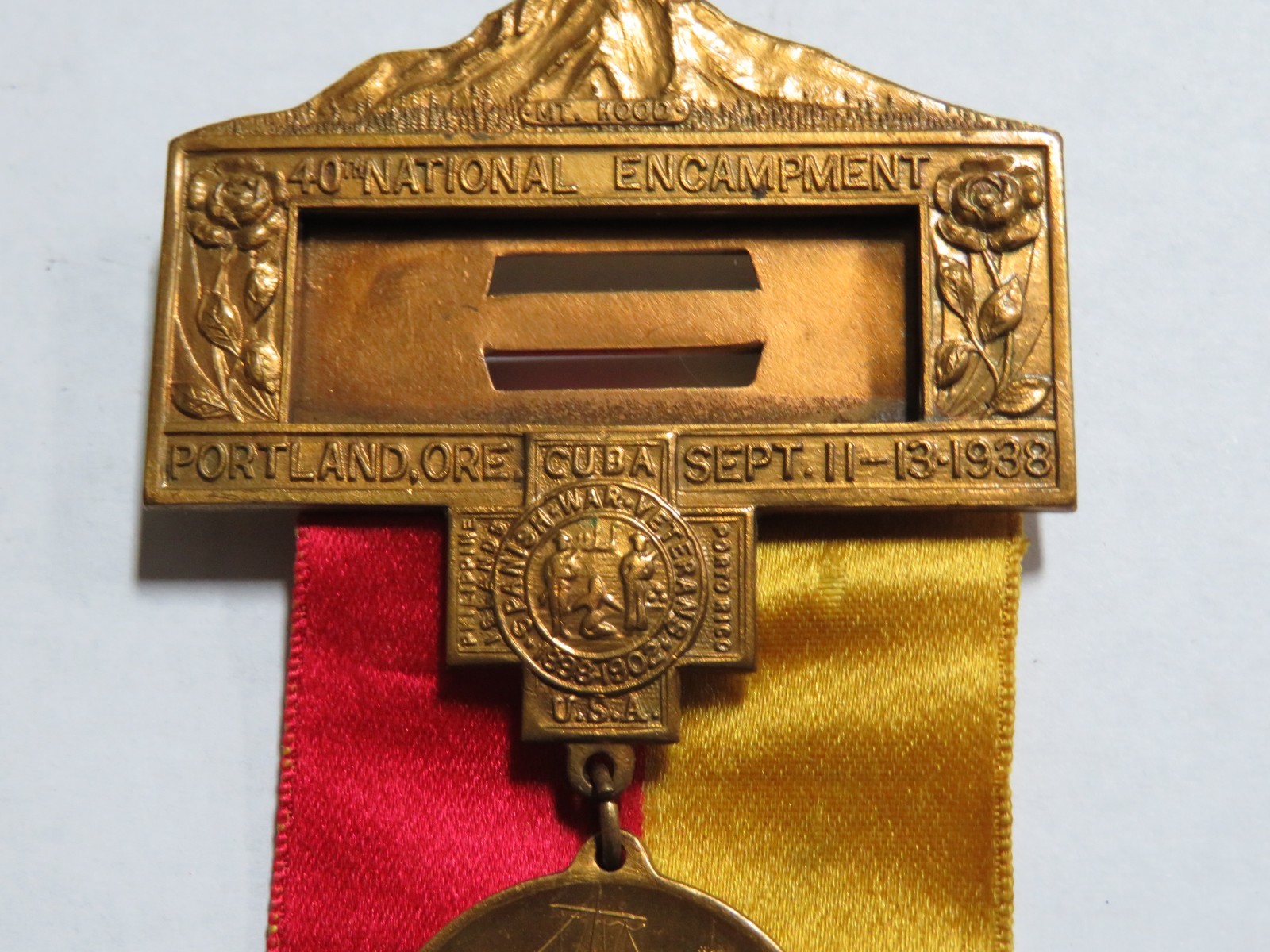 1938 Spanish American War Vets 40th National Encampment Portland OR Medal Ribbon