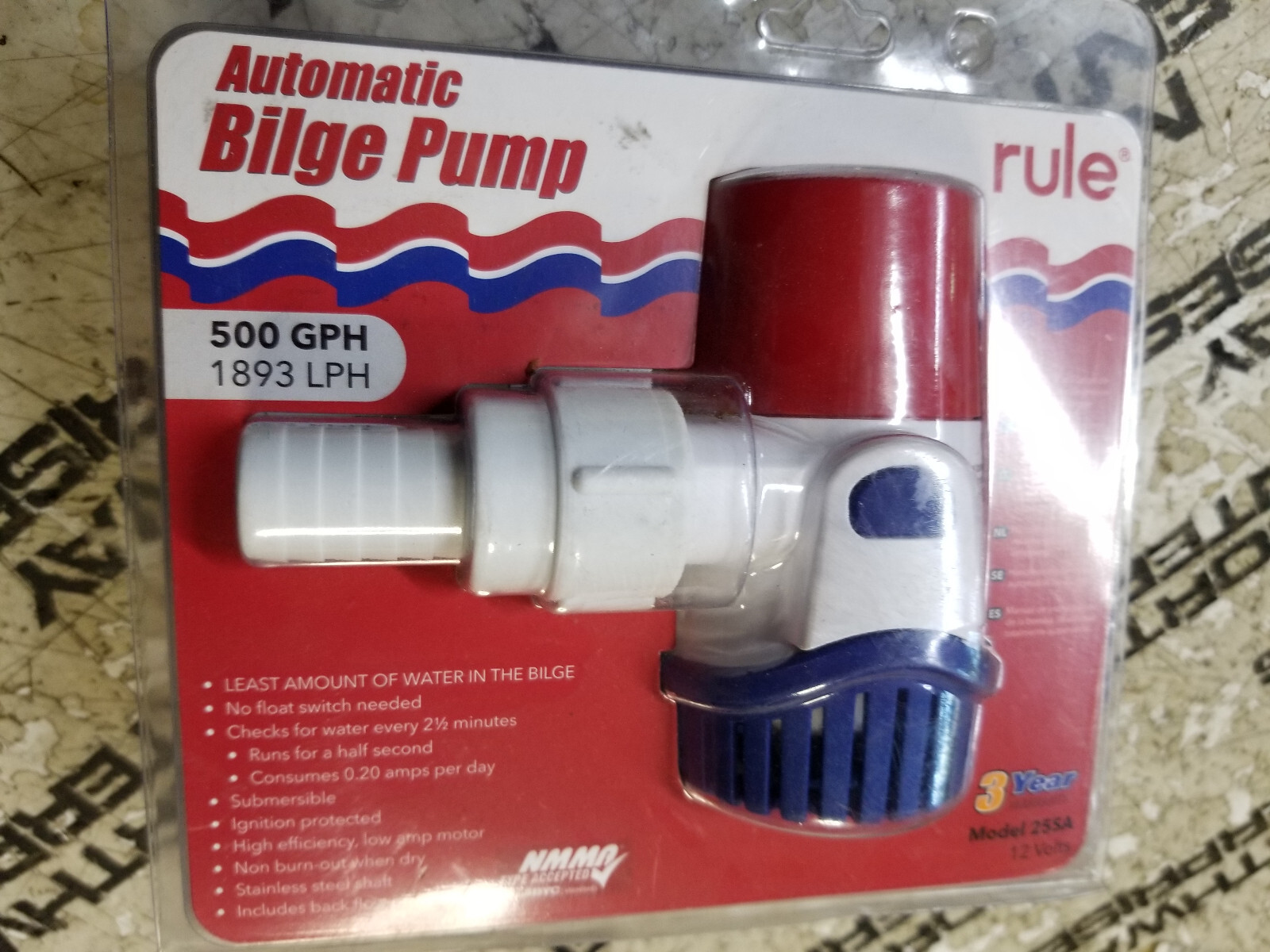 Rule 25SA Automatic Bilge Pump 500 GPH Marine 12V DC 3/4