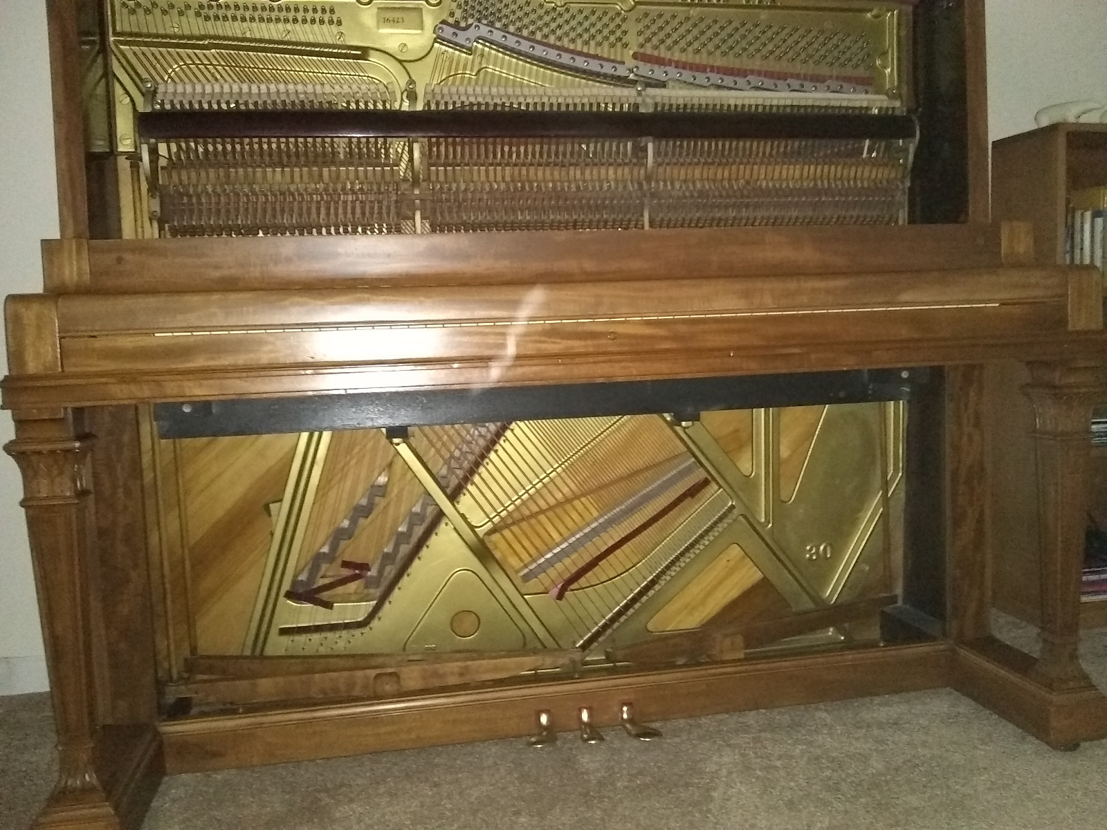 Upright Piano Mason Hamlin, built 1906. Mahogany case & bench. Art deco trim