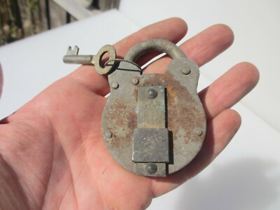 Antique miniature brass padlock original dark patina.