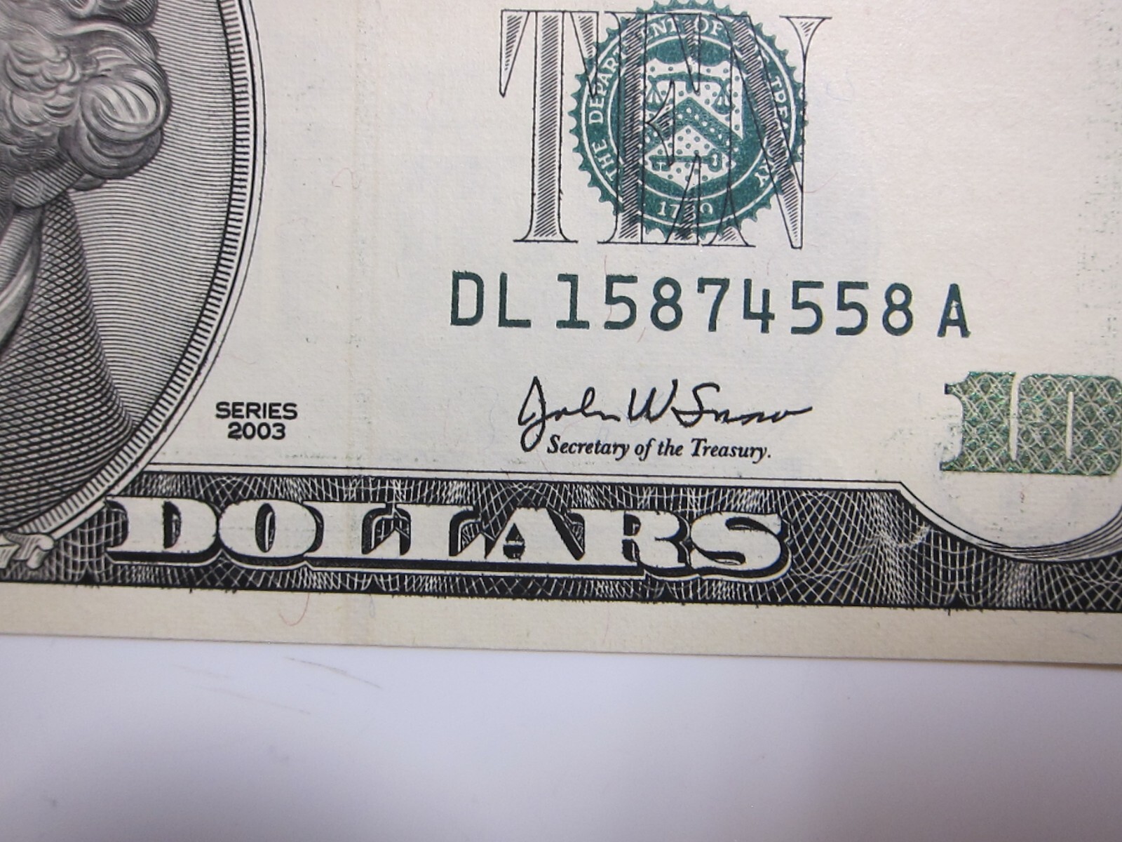 2003 $10 Uncirculated FRN #DL15874558 *Seq option available 2003 $10 Uncirculated FRN #DL15874558 *Seq option available
