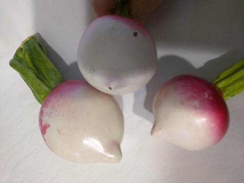 Set of 4 Vintage Faux Radishes Heavy Realistic Kitschy Resin? Clay Polymer? Cute