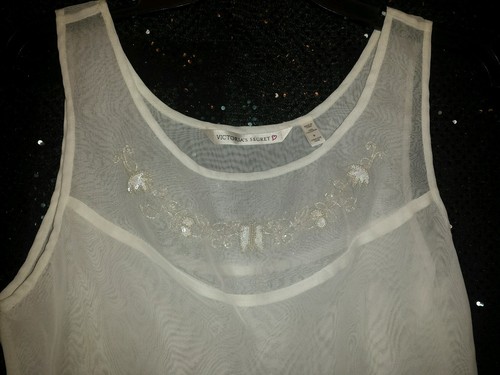 NWOT VICTORIA'S SECRET Sheer White Sequin Lingerie Babydoll Nightgown Small