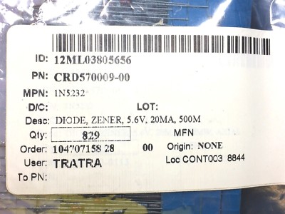 1N5232BRL ONSEMI 1N5232B DIODE ZENER 5.6V 500MW DO35 100 PIECES