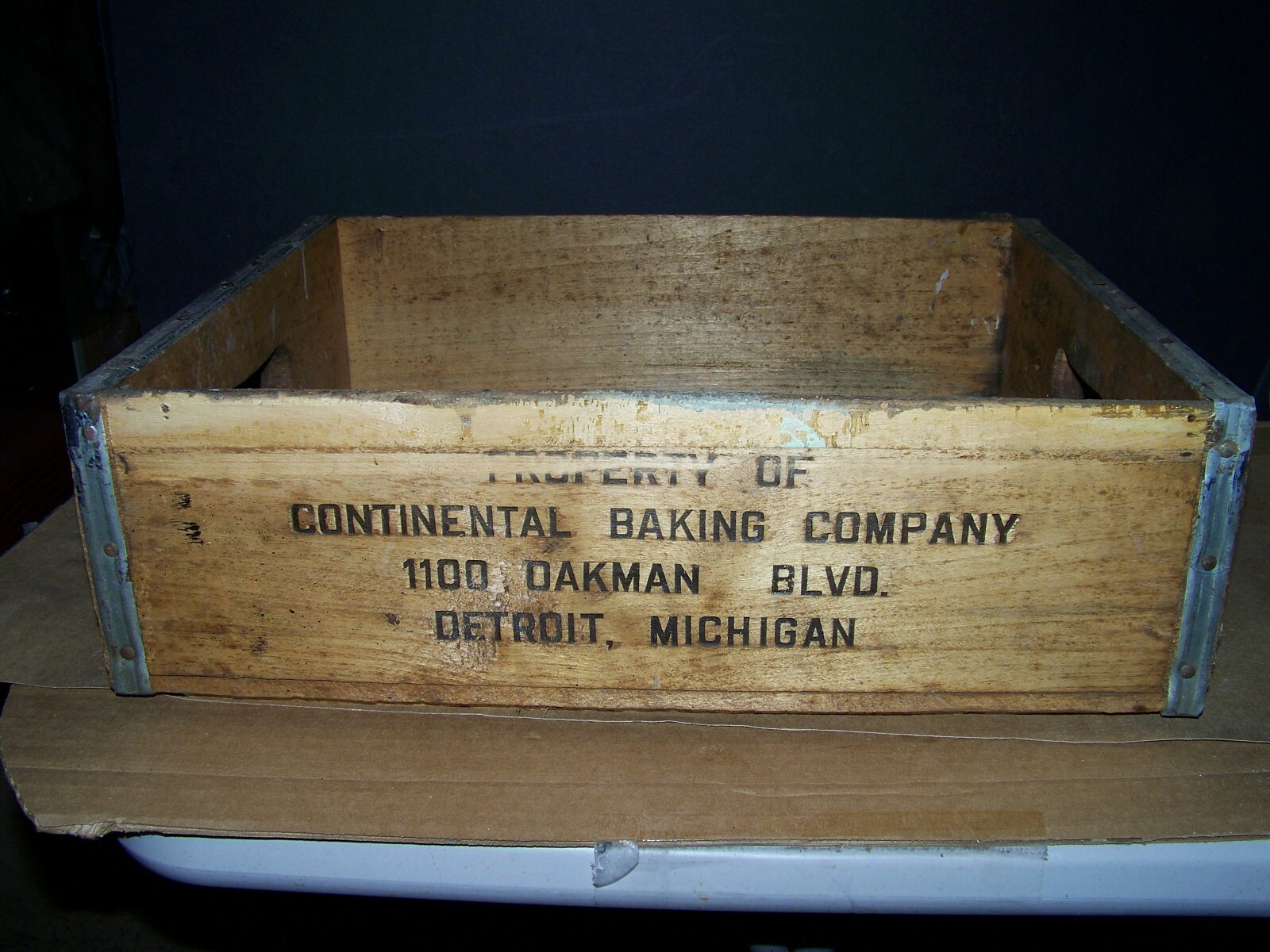 Antique Primitive Bakery Bread  wood metal Crate Box continental baking detroit