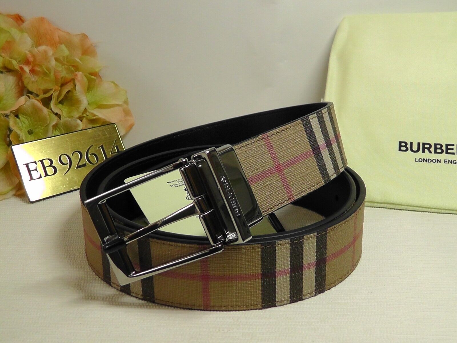 Pre-owned Burberry Archive Beige / Black Vintage Check E-canvas Reversible Belt Size 105cm