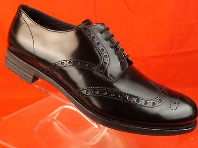 Pre-owned Prada 2ee061 Black Patent Leather Lace Up Wingtip Perforated Oxfords 10 11