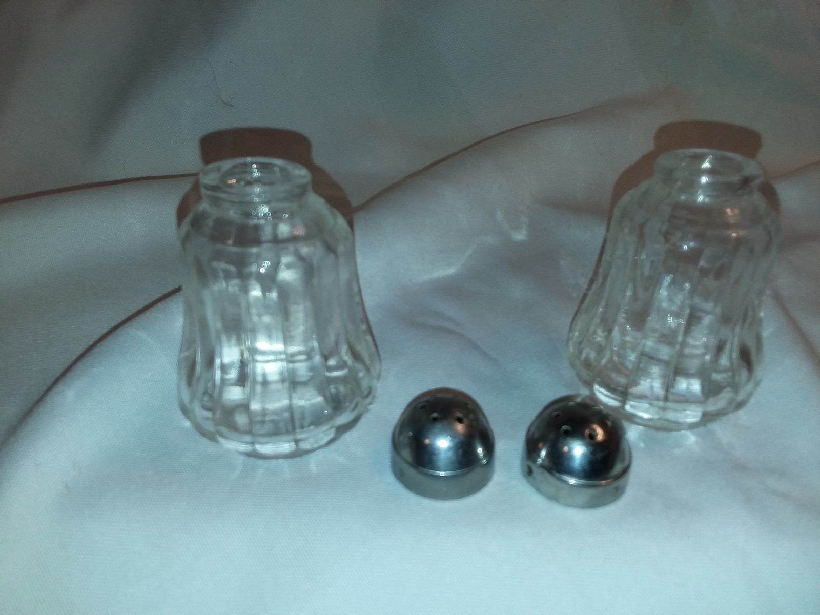 set of vintage salt-and-pepper shaker  with stainless steel tops # 3292