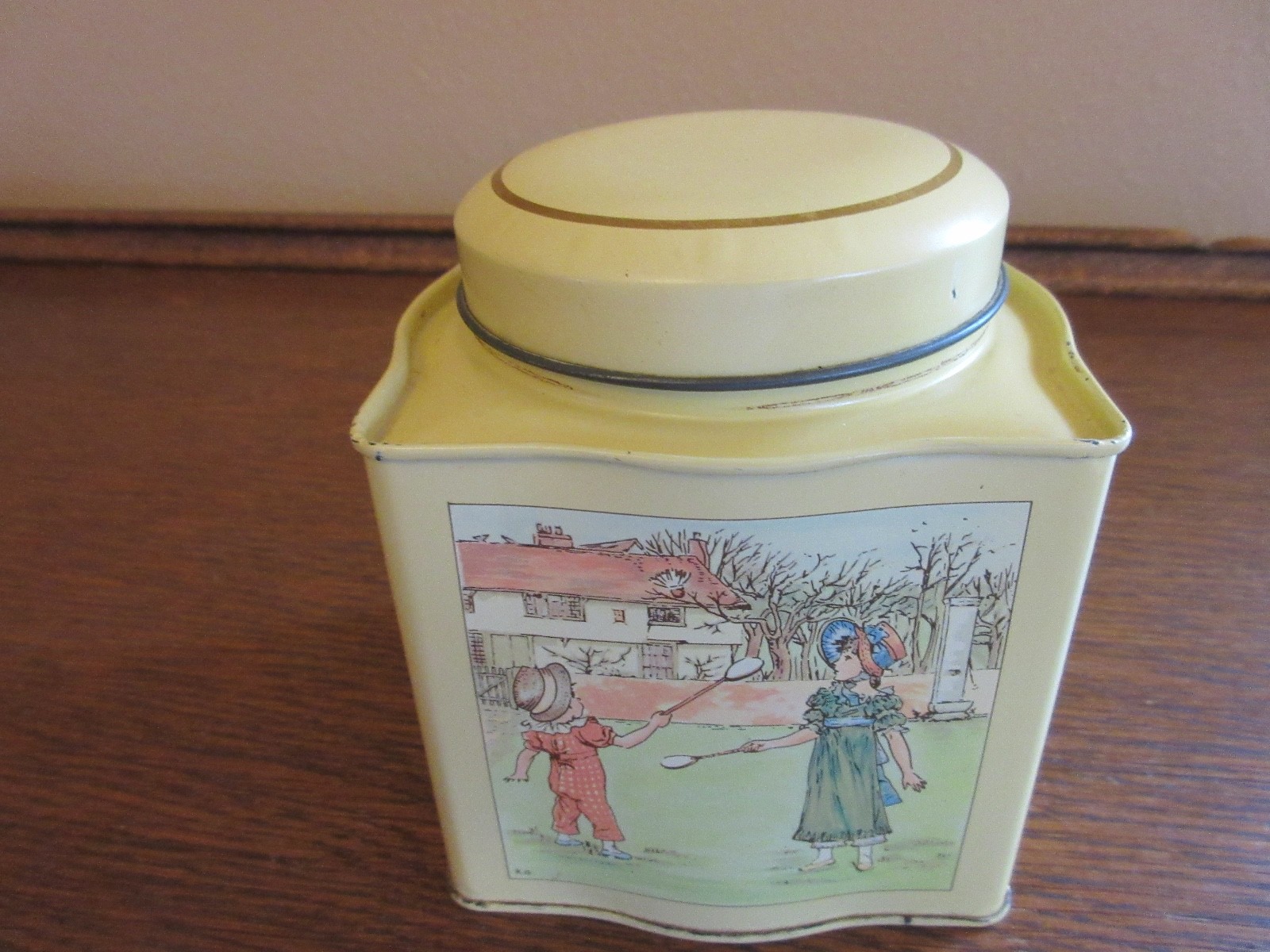 Vintage Daher Tin Container England Children Playing Kate Greenaway Collection