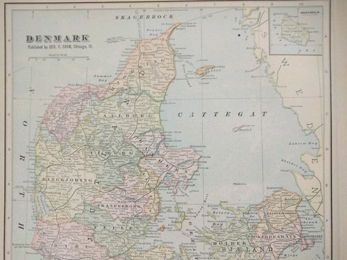 Vintage 1903 DENMARK Map 11
