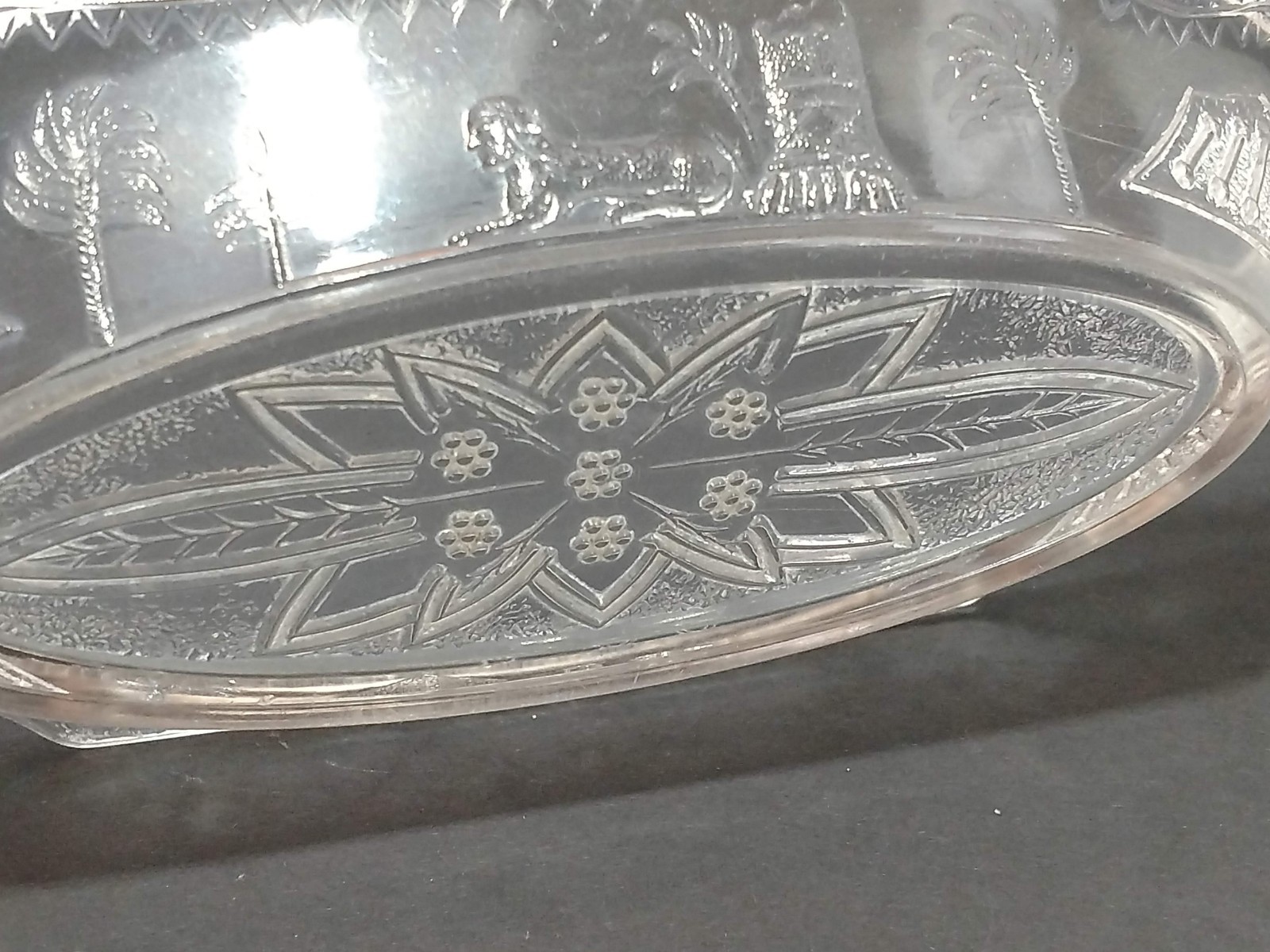 Antique Adams & Company Clear Glass Egyptian Parthenon Pattern Oblong Shape 1884