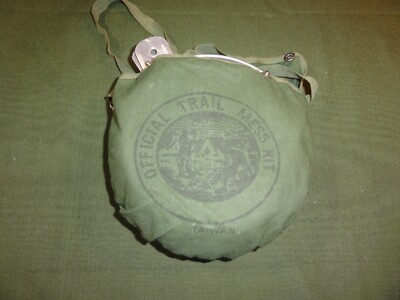 Vintage Official Trail Mess Kit, Boy Scouts ALUMINUM CANVAS BAG Made In Japan