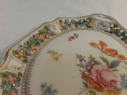 Antique Meissen Porcelain Scattered Flowers Serving Bowl Reticulated Gorgeous