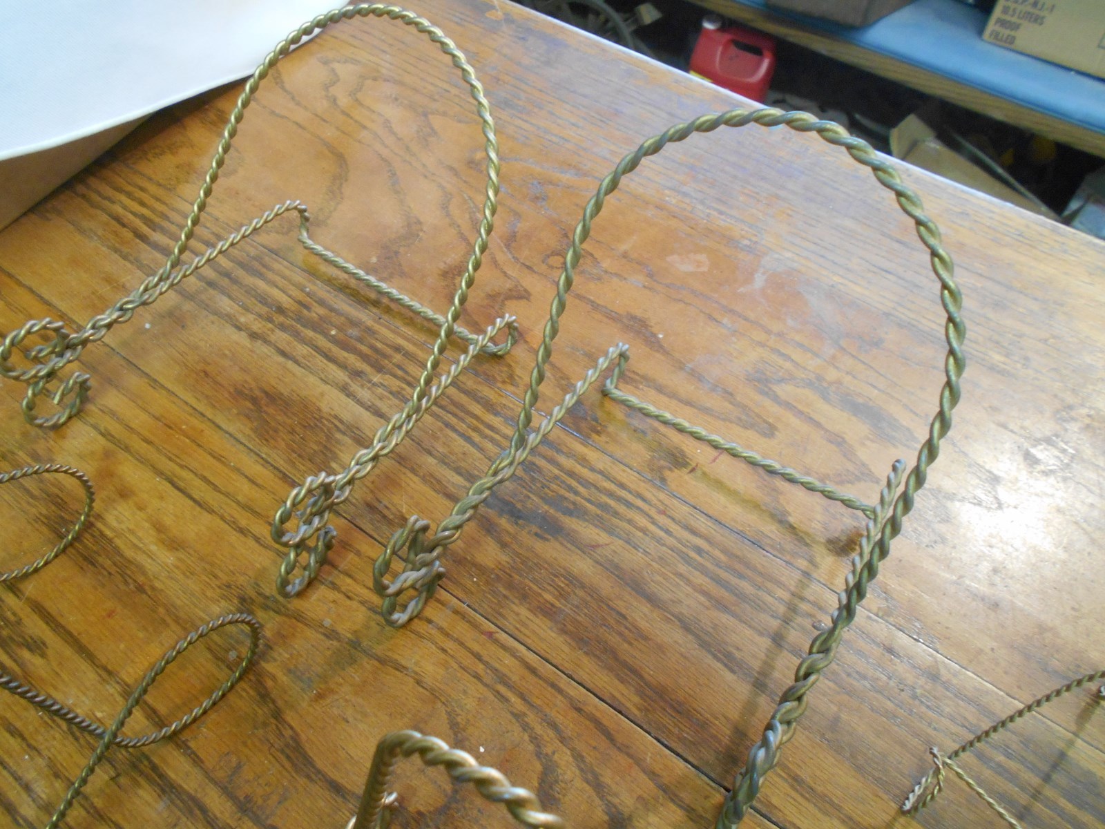 6 twisted metal brass plate / cup racks holders display pieces