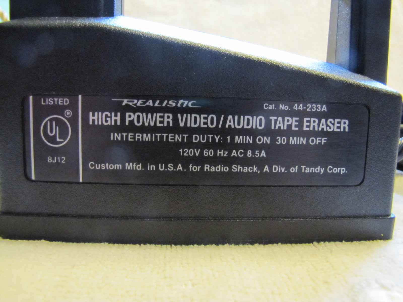 Radio Shack AUDIO / VIDEO Tape BULK ERASER Realistic HIGH-POWER 44-233A