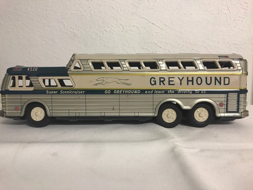 Vintage tin toy BUS Friction Greyhound Scenicruiser Express 1950s