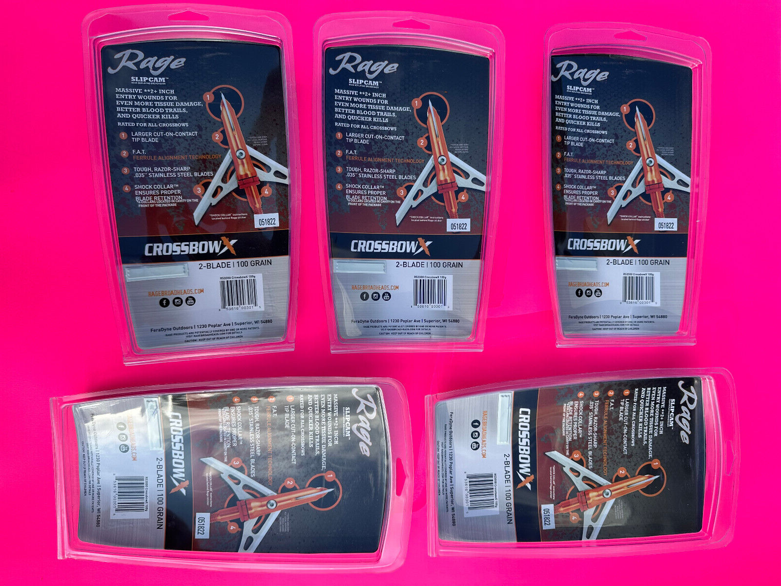 5 packs Rage CrossbowX Extreme mechanical crossbow Broadheads 100 Grain 2 BLADE