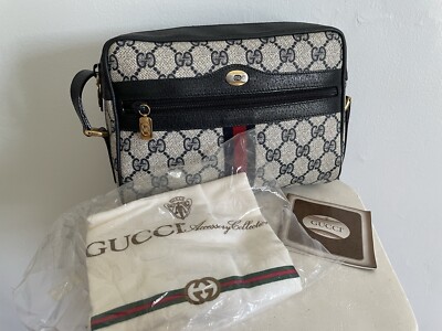 Authentic New Gucci Vintage 56.02.004 Blue Web GG Crossbody Bag w Dust Bag Book