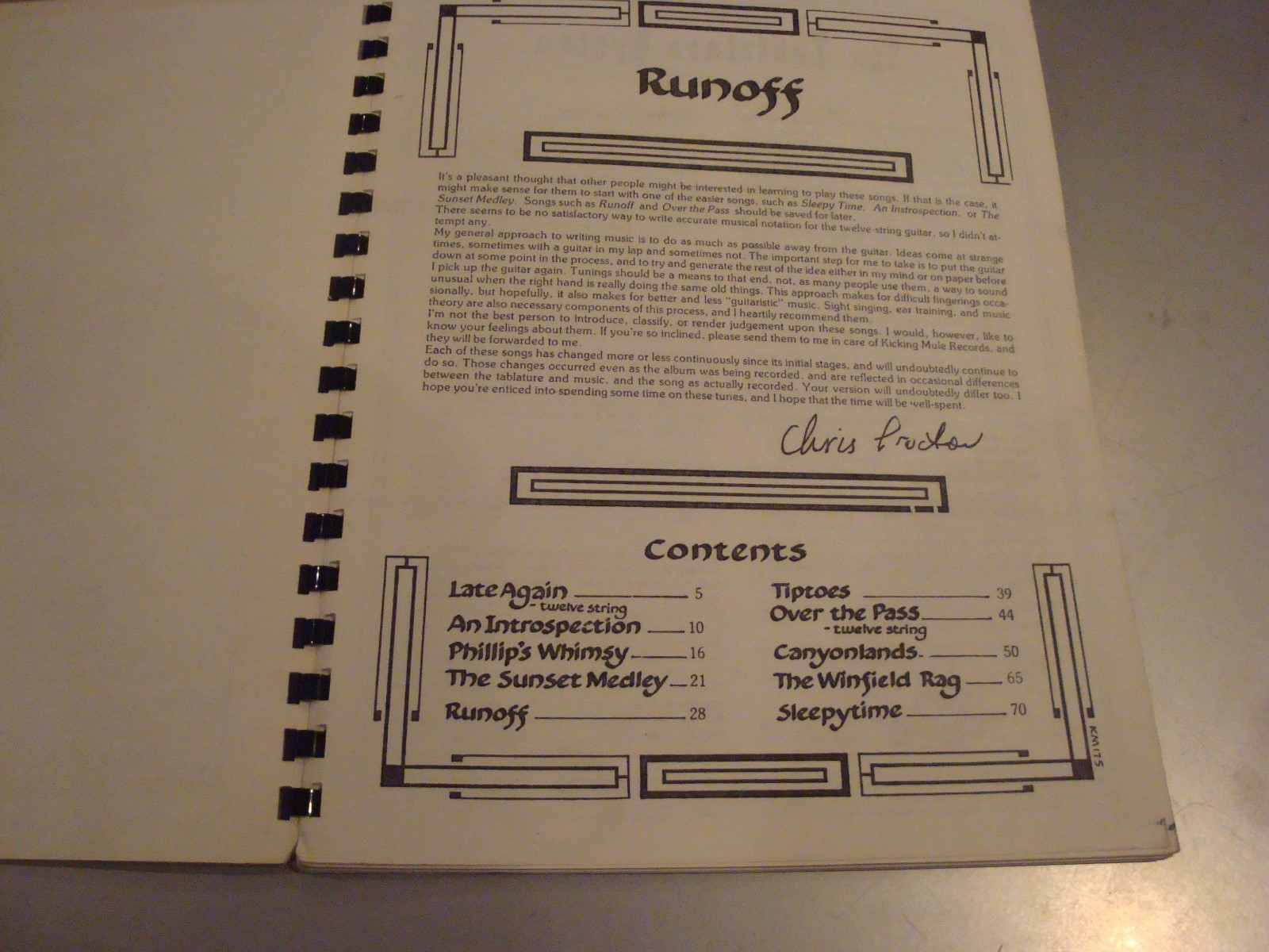 Chris Proctor Runoff the music book that goes with Record KM 175 1980