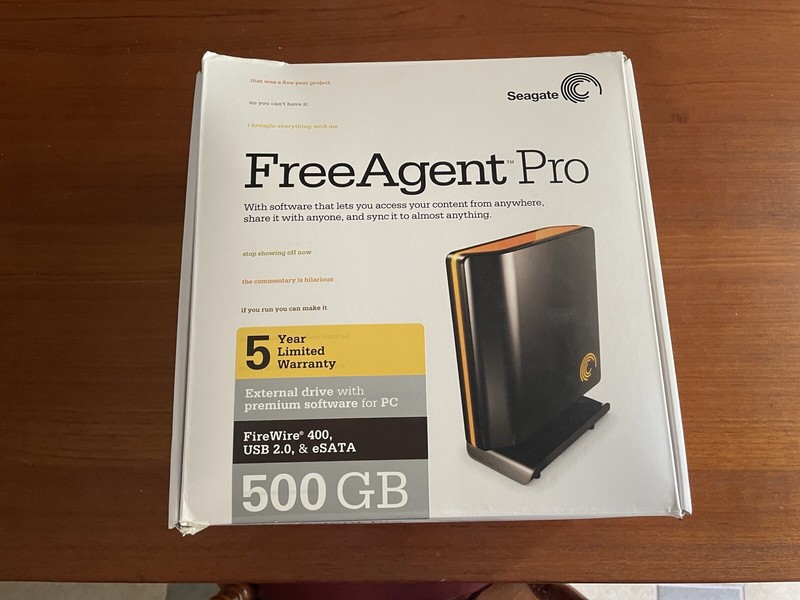Seagate Free Agent 500 GB External Drive Firewire/USB/eSata with Cables Box