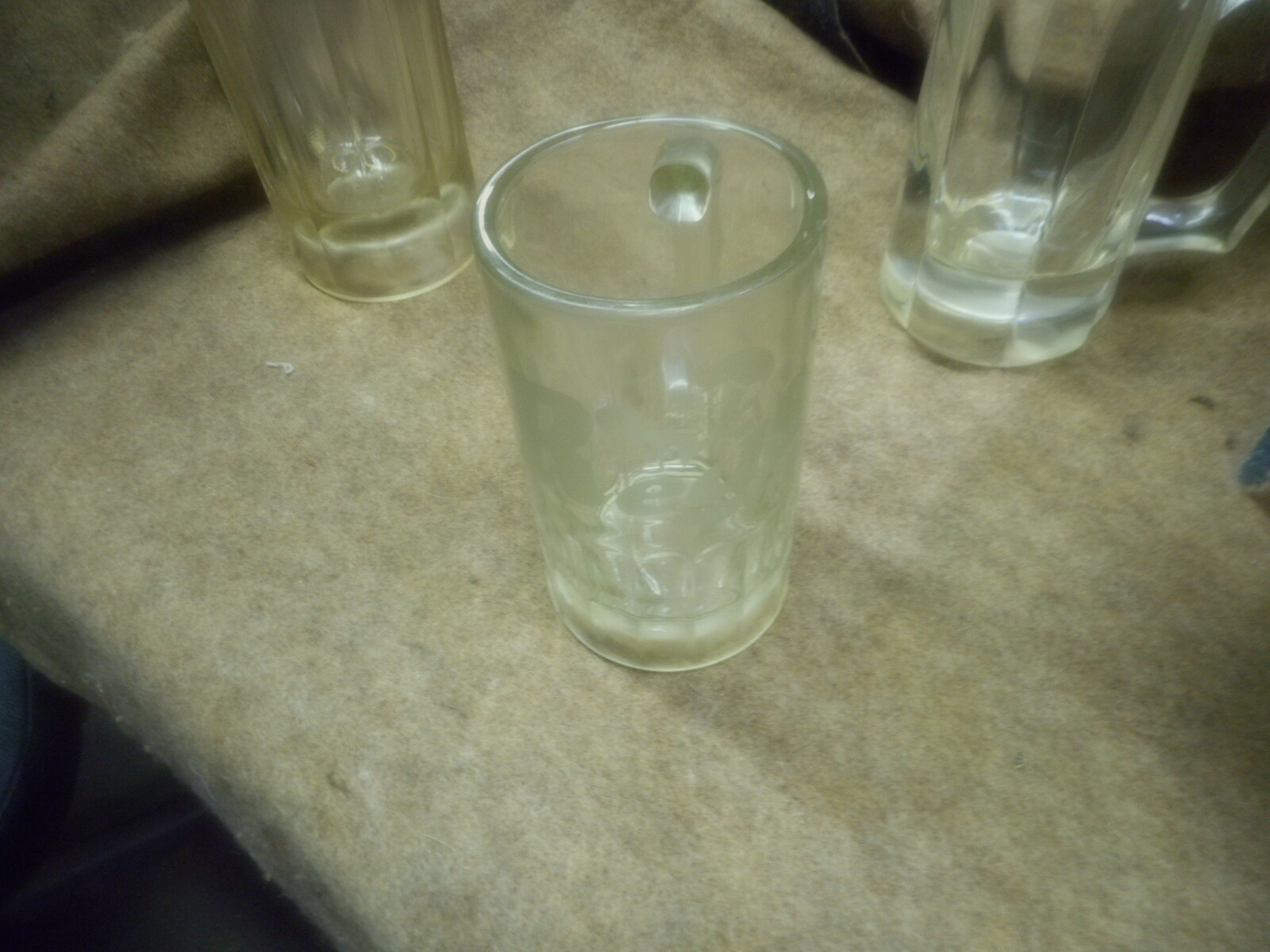 3 ANTIQUE BAR BEER MUGS HEAVY GLASS COLLECTABLES USED CONDITION