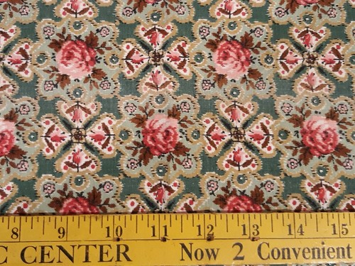 VTG Cotton Feedsack Green Pink Shabby Chic Rose Feed Flour Sack Fabric 35