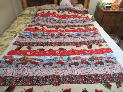 TRACTOR FARMALL INTERNATIONAL HARVESTER QUILT TOP MACHINE SEWN 44'' X 68'' (AD 12)