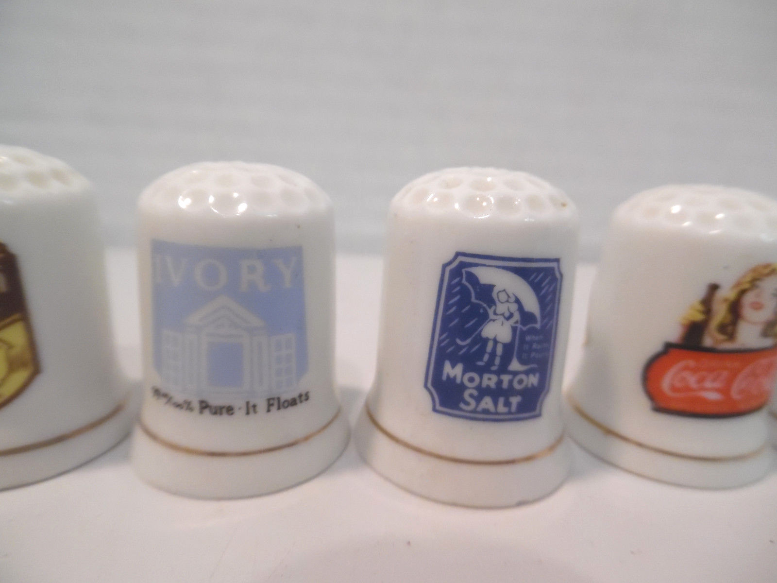 PORCELAIN THIMBLES WITH CLASSIC KITCHEN BRANDS SET OF SIX