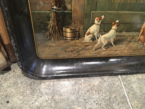 VTG Beer Tray Horses W/Dogs Signed Henry Stull 1908 “Good Morning”