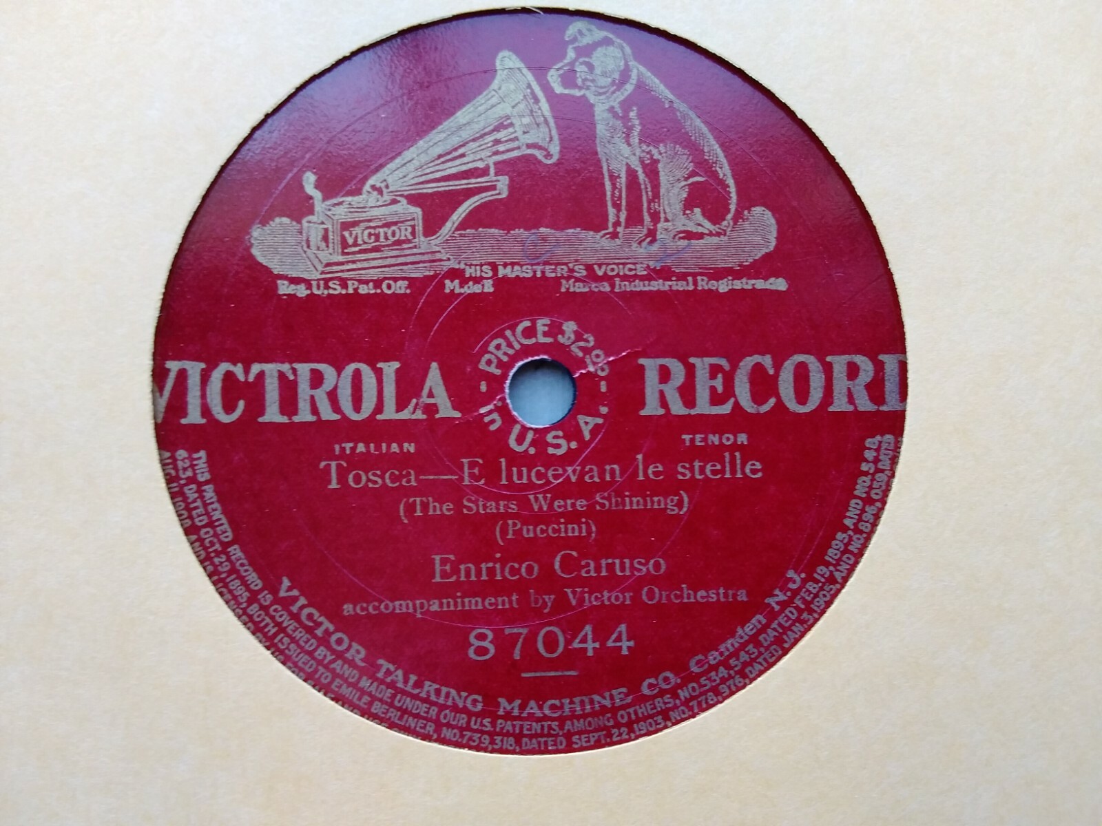 Enrico Caruso 78rpm Single 10-inch Victrola Records #87044 Enrico Caruso 78rpm Single 10-inch Victrola Records #87044