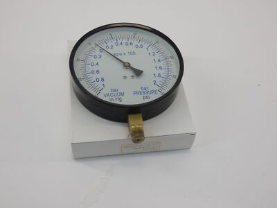 Vacuum Pressure Gauge, -30Hg-0-30PSI, 4-1/2'' Face, 1/4''NPT Bottom Connection ...