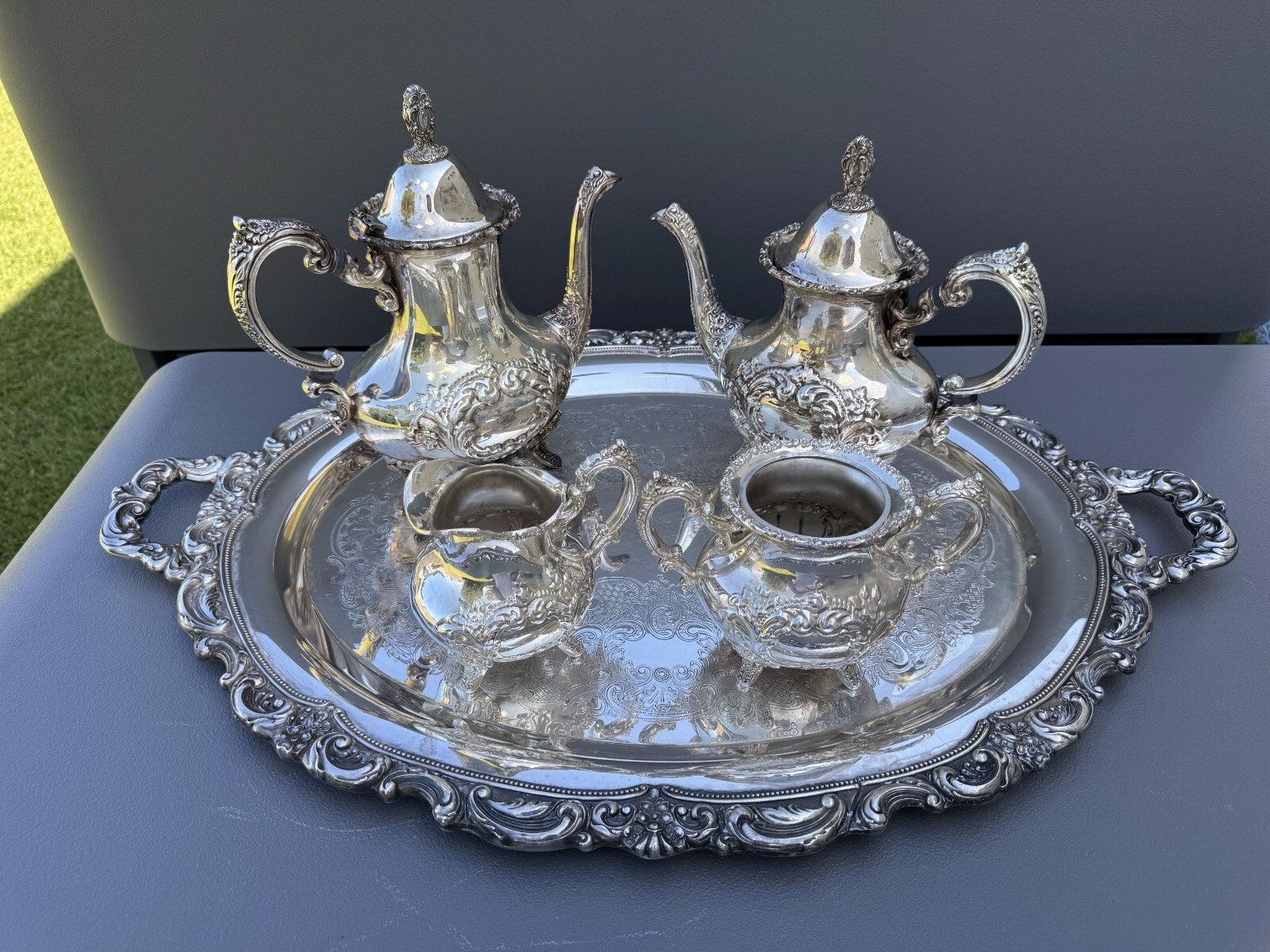 5 Piece Towle Silverplate Ornate Victorian Repousse Coffee
