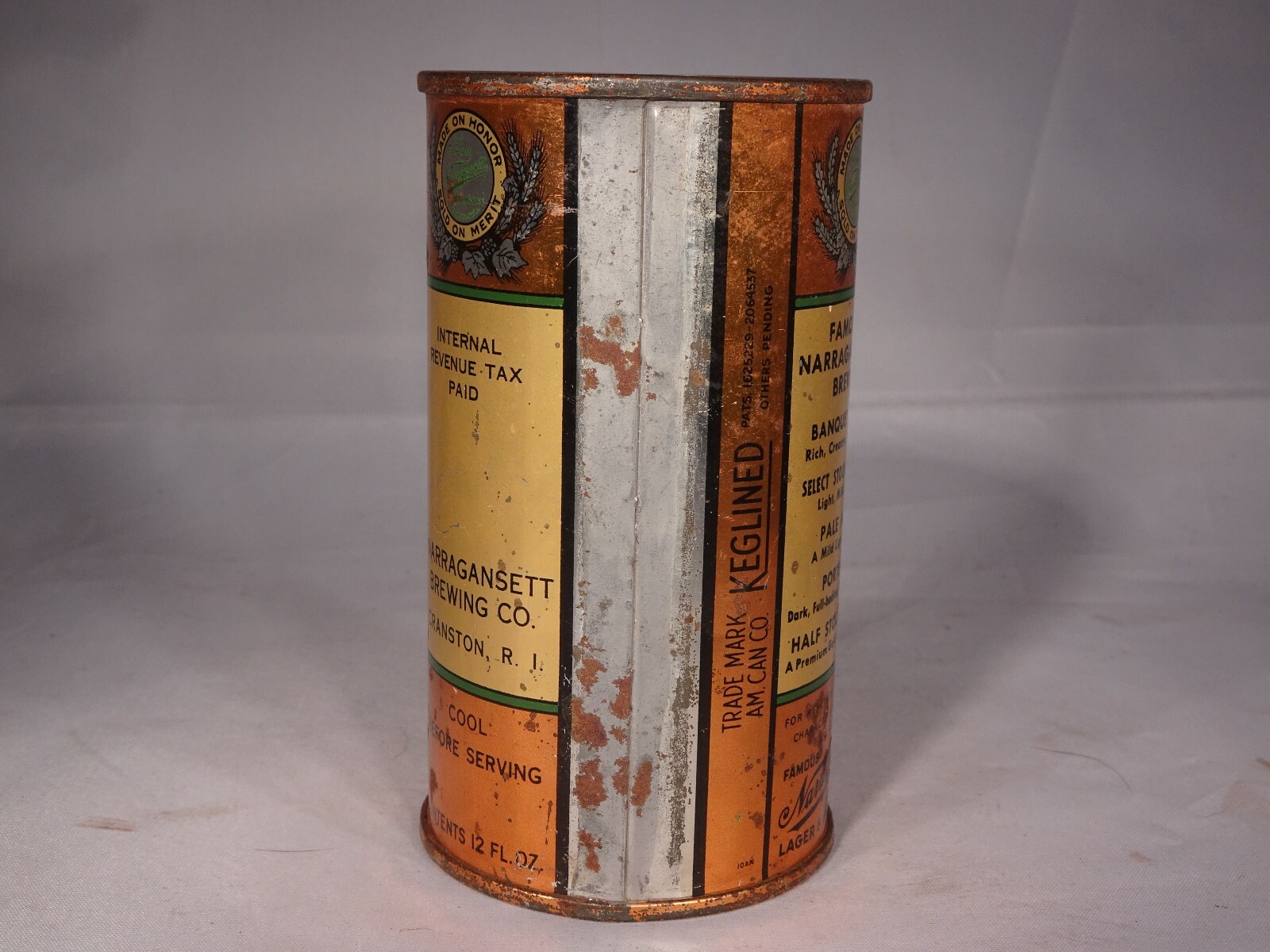 NARRAGANSETT SELECT STOCK LAGER - EARLY 1940'S 12OZ - FLAT TOP CAN - CRANSTON