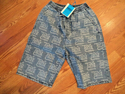 TAKA Original laser fade logo denim shorts ~ MEDIUM NEW