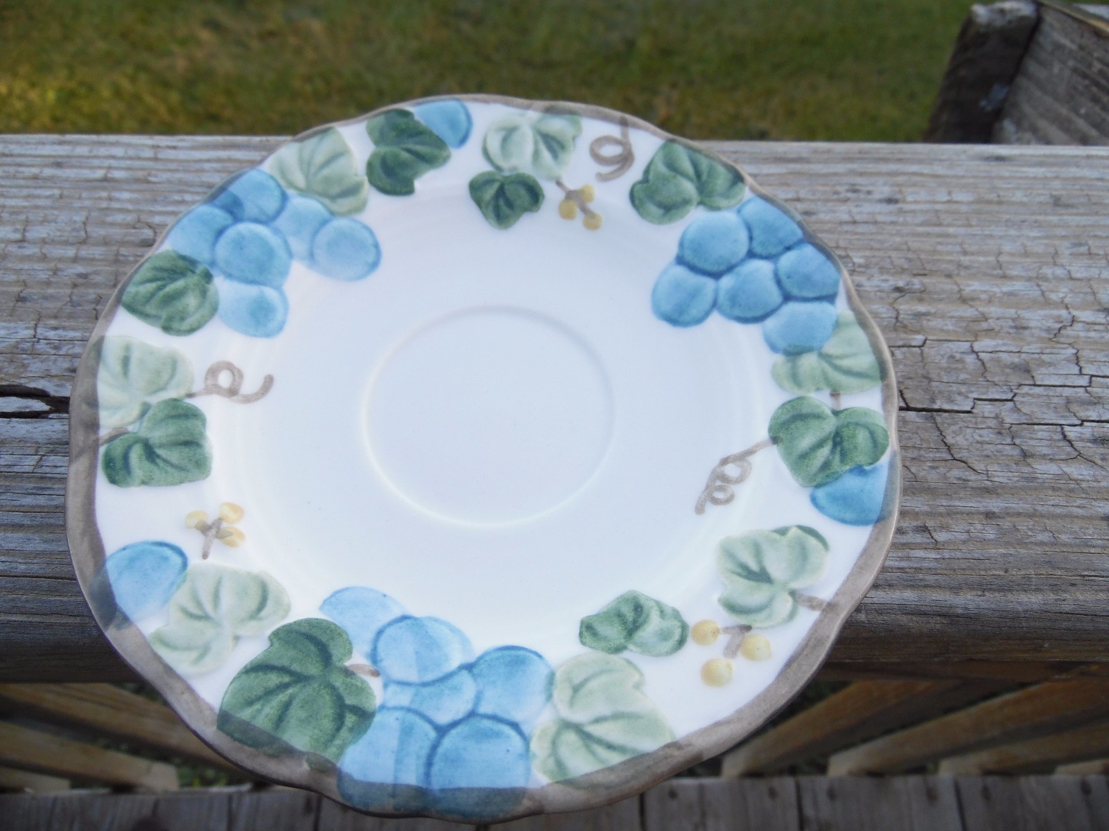 Cup & Saucer Pair  METLOX Poppytrail SCULPTURED GRAPE Pattern