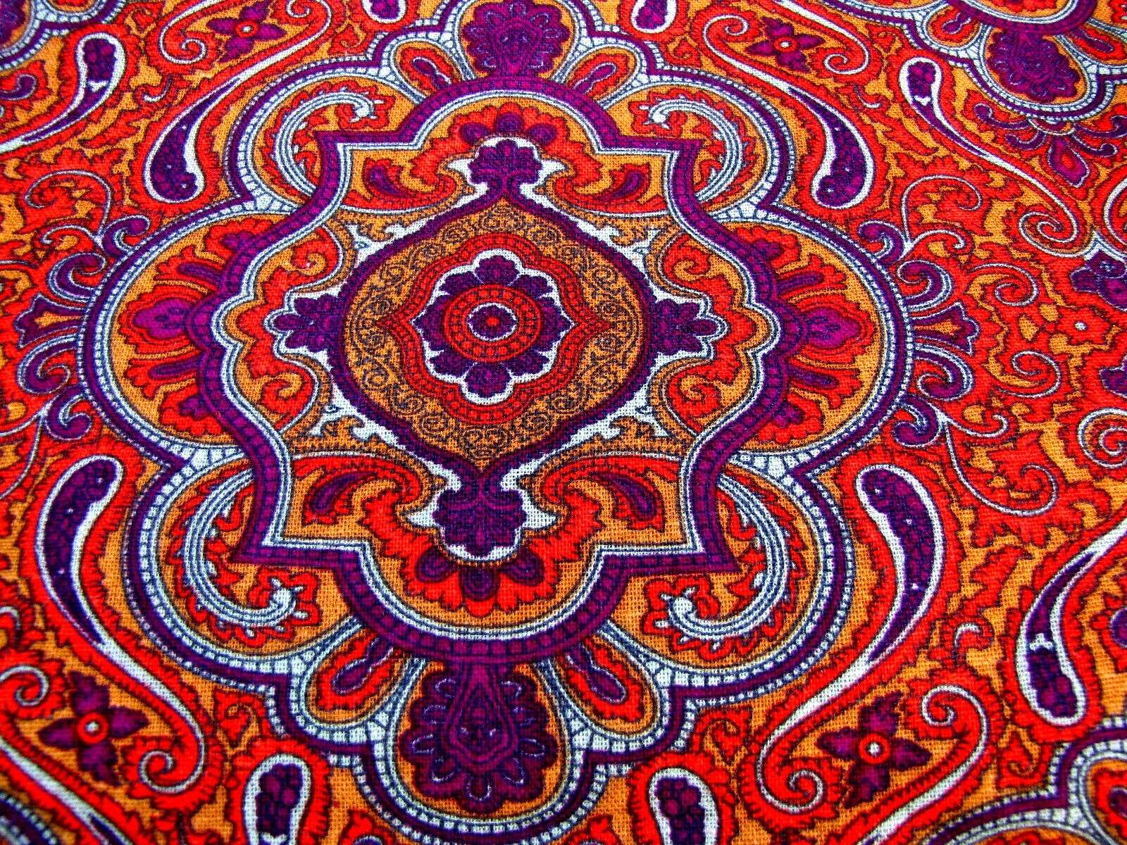 VTG Cotton Fabric Boho Paisley Rust Purple Orange Home Decor Fashion 2.75 yds