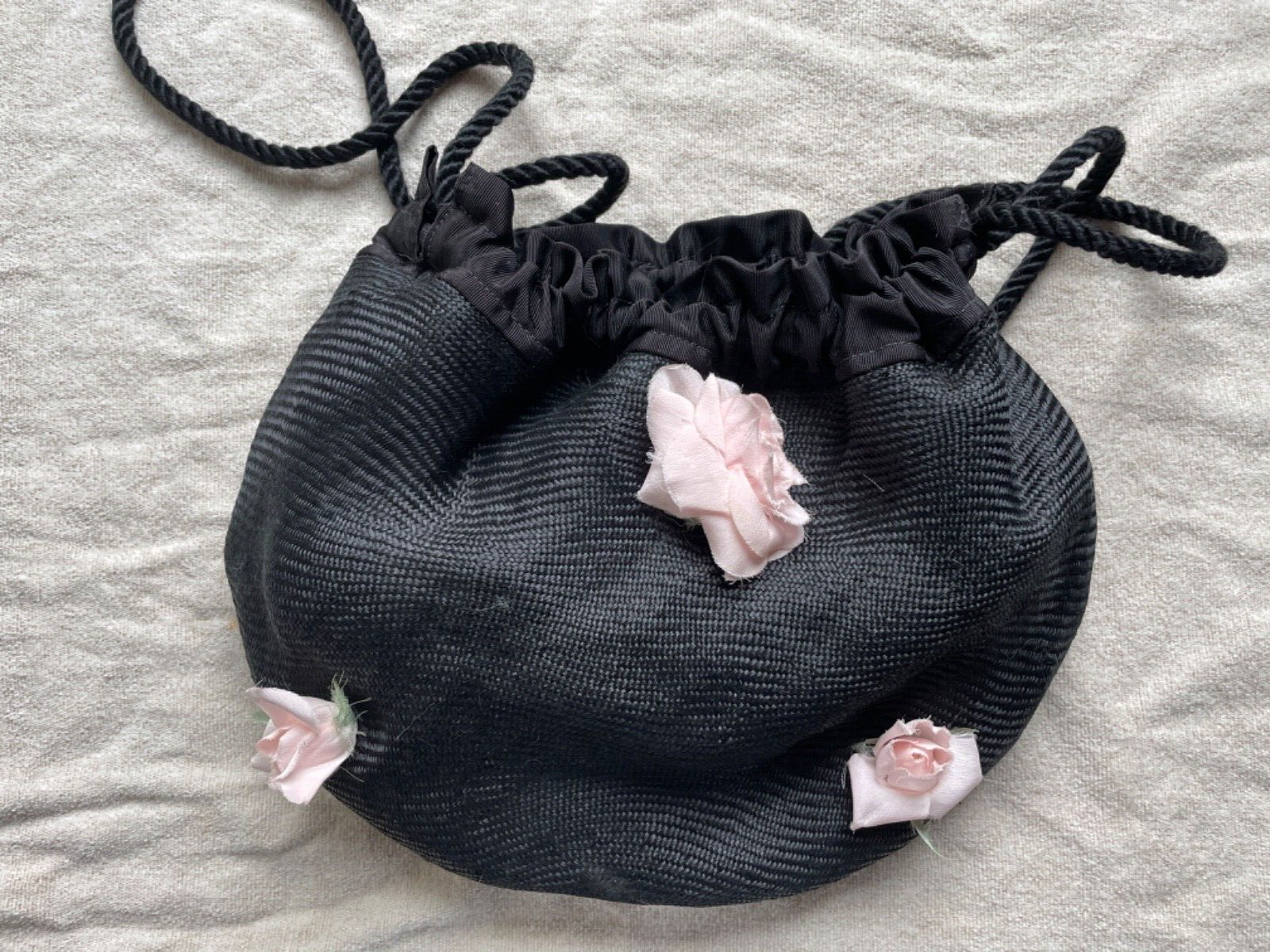 Jill Stuart New York Black Draw String Purse Bag Applied 3D